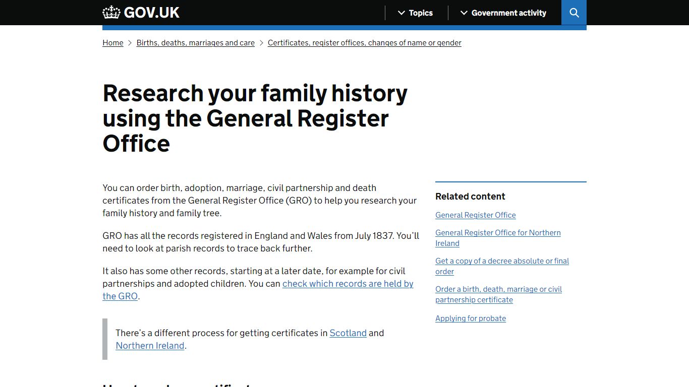 Research your family history using the General Register Office